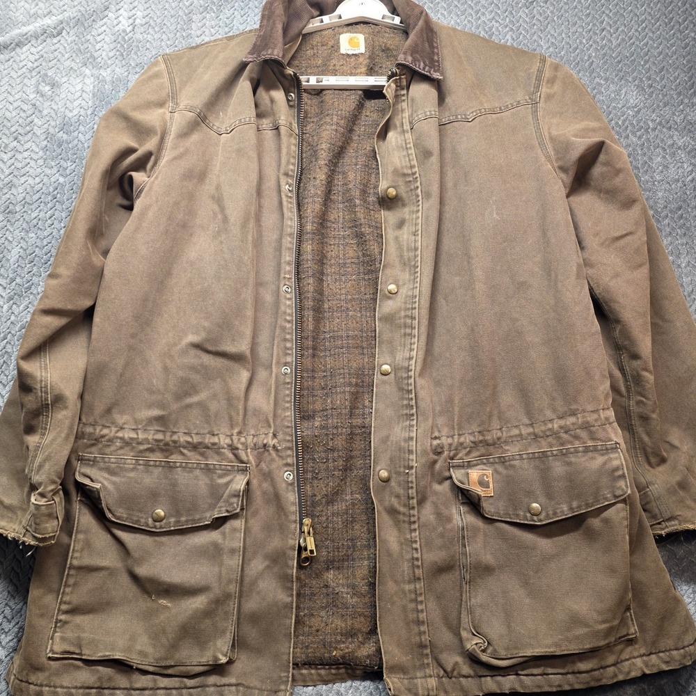 Vintage Carhartt C52 CHT Ranch Coat Brown Mens XL Tall Distressed Duck Western